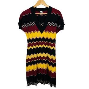Vintage Y2K Missoni Knit V Neck Sweater Dress Casual Zig Zag Cap Slv DIY - 6